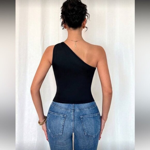 Elegant Khaki One-Shoulder Top - Picture 5 of 16